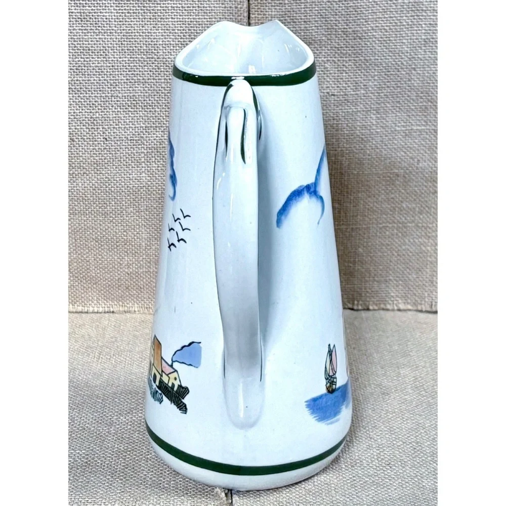 Vintage Tropical Island Ceramic Pitcher Vase Ocean Coastal Grandma Beach